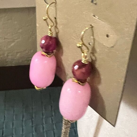 Studio Barse Pink and Purple agate & Jade, Earrings with Gold Accents #BRER - Picture 2 of 7